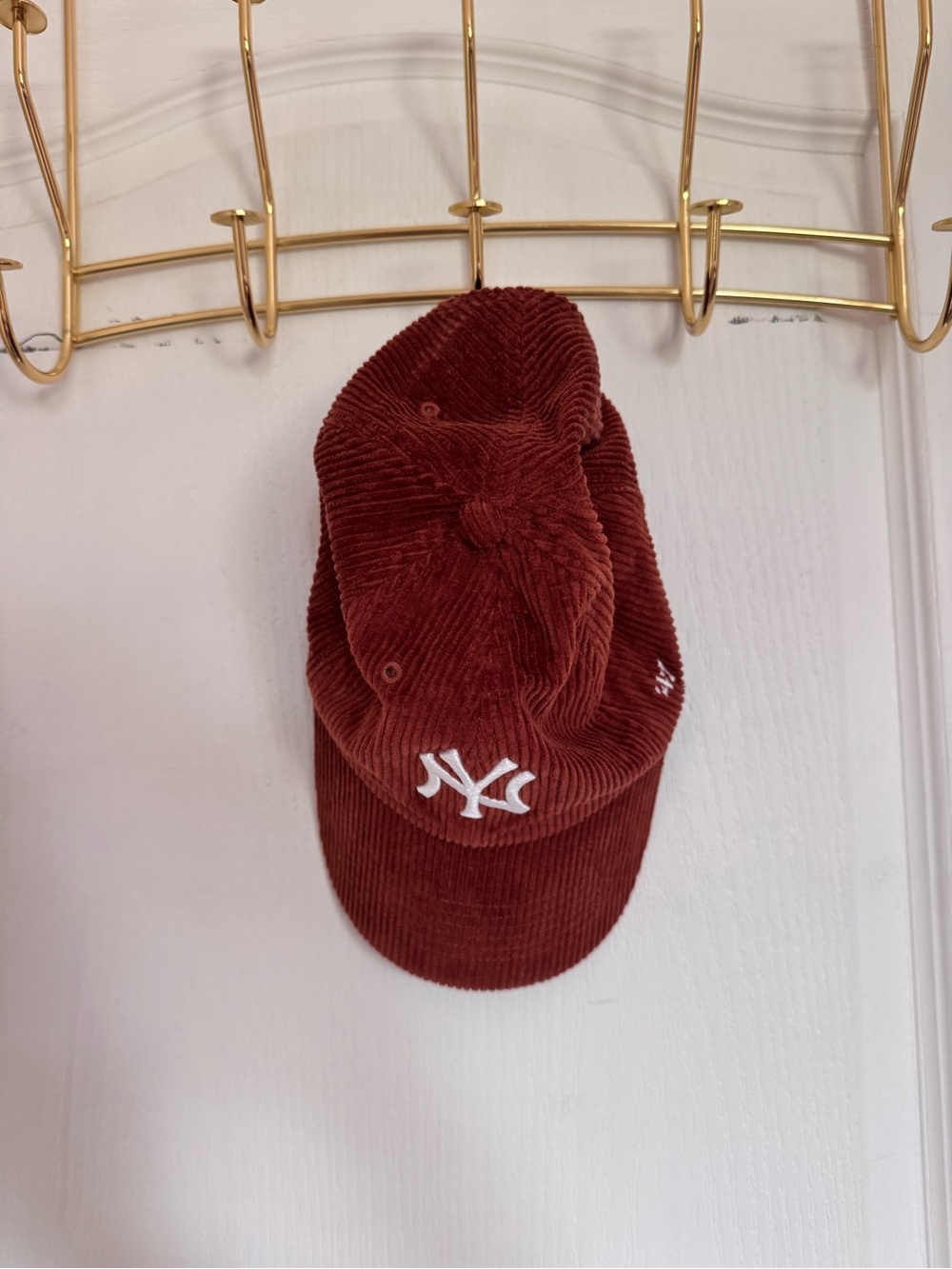 47 adult Corduroy Cap - rusty orange with White NY Emblem